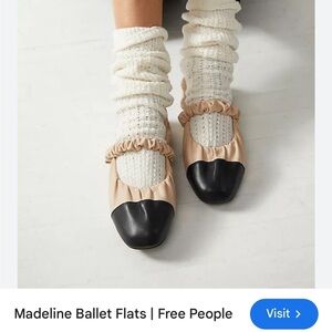 Free People Flats 6.5 foldable tan black Mary Jane cap toe leather